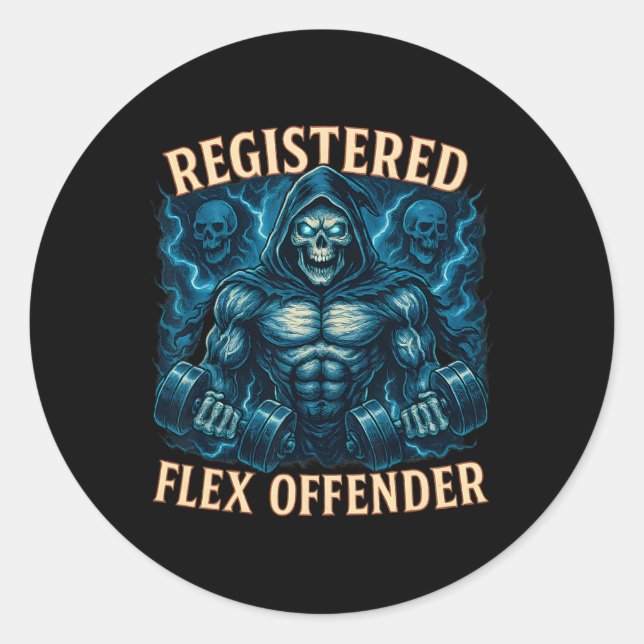 Muscle Grim Sensenmann registriert Flex Offender F Runder Aufkleber (Vorderseite)