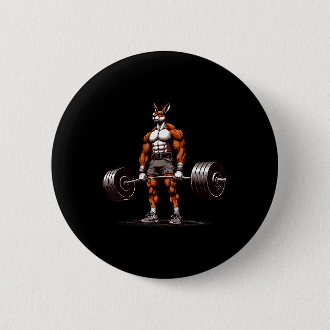 Muscle Kangaroo DeadHebe Funny Gym Weightliftin Button (Vorderseite)
