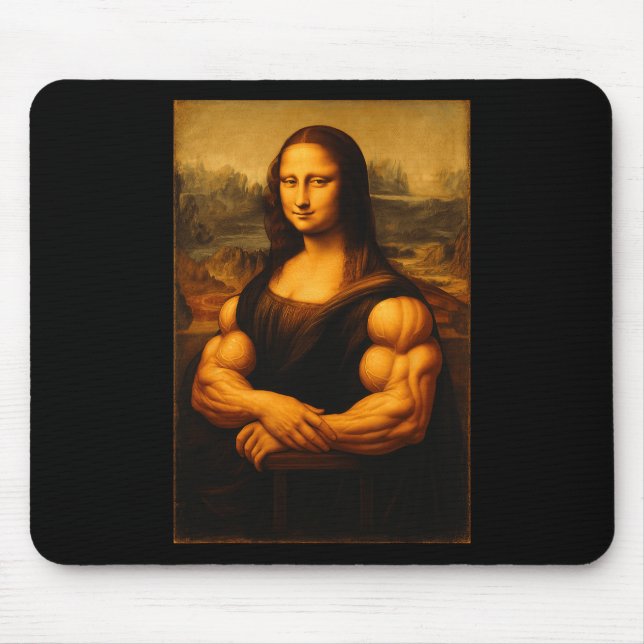 Muscle Mona Lisa Bodybuilder Weightlift und Mousepad (Vorne)