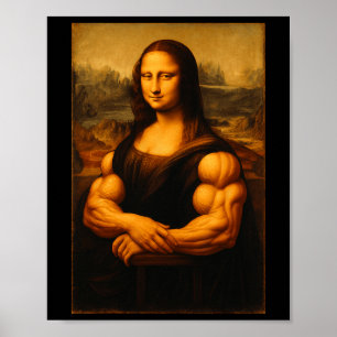 Muscle Mona Lisa Bodybuilder Weightlift und Poster