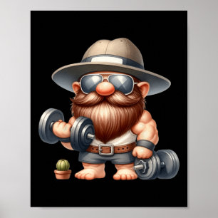 Muscleman Gnome with Dumbells Funny Fitness Worki Poster