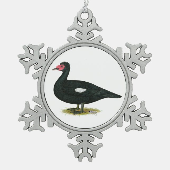 Muscovy Black Drake Schneeflocken Zinn-Ornament (Vorderseite)