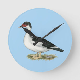 Muscovy Black Pied Duck Runde Wanduhr