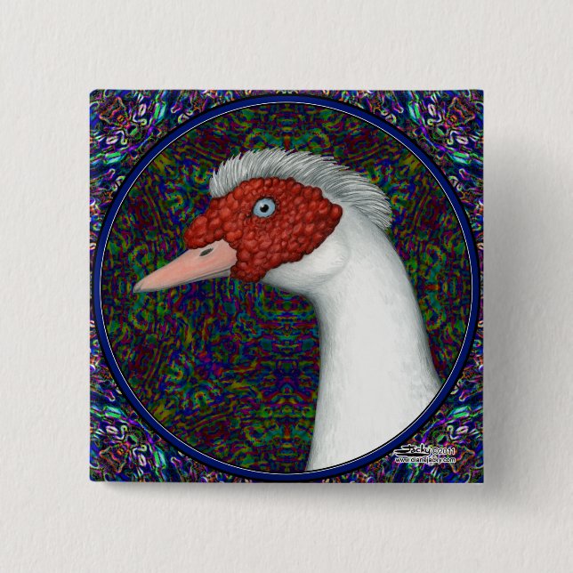 Muscovy Duck Head White Button (Vorderseite)