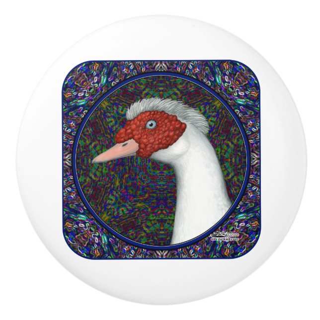 Muscovy Duck Head White Keramikknauf (Vorderseite)