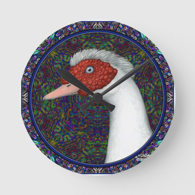 Muscovy Duck Head White Runde Wanduhr (Vorderseite)
