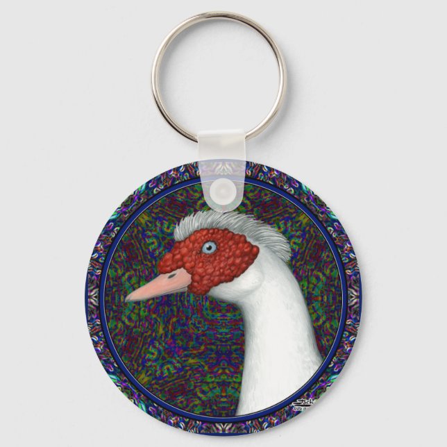 Muscovy Duck Head White Schlüsselanhänger (Vorderseite)