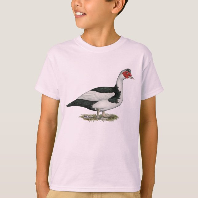 Muscovy schwarzes geschecktes Drake T-Shirt (Vorderseite)