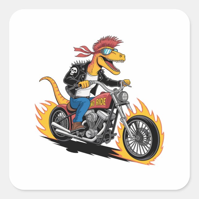 Muscular Dinosaur Punk Rock Raptor Chopper Rider Quadratischer Aufkleber (Vorderseite)