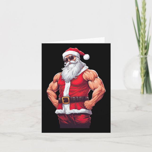 Muscular Santa Claus Bodybuilding Fitness Gym Chri Karte (Vorderseite)