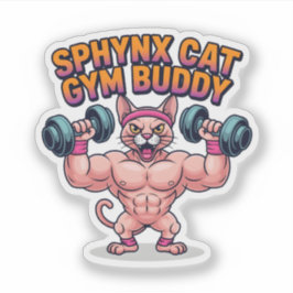 Muscular Sphynx Cat Gym Buddy Cartoon Aufkleber