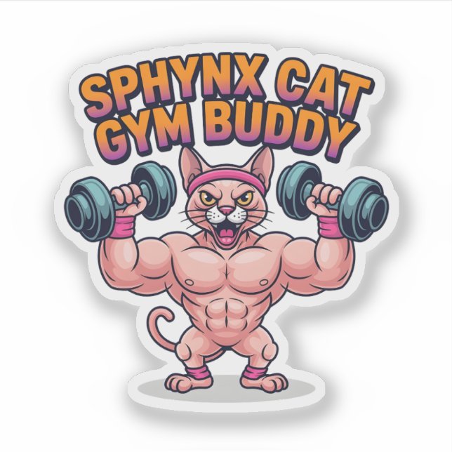 Muscular Sphynx Cat Gym Buddy Cartoon Aufkleber (Vorderseite)