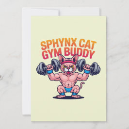 Muscular Sphynx Cat Gym Buddy Cartoon Feiertagskarte