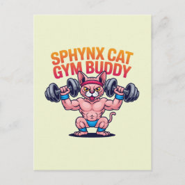 Muscular Sphynx Cat Gym Buddy Cartoon Postkarte