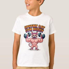 Muscular Sphynx Cat Gym Buddy Cartoon T-Shirt