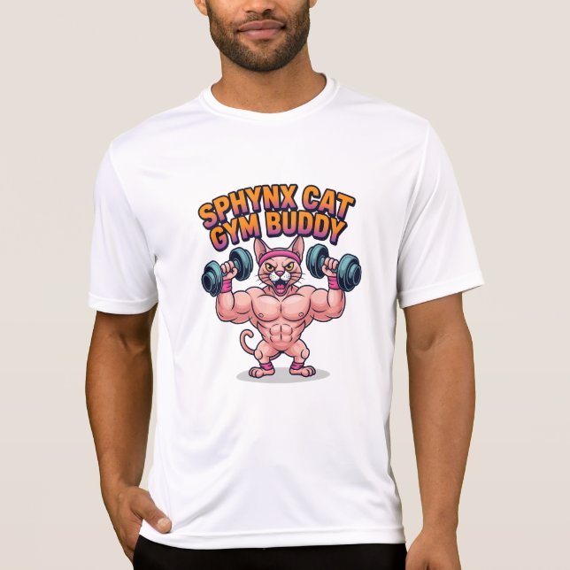 Muscular Sphynx Cat Gym Buddy Cartoon T-Shirt (Vorderseite)