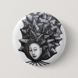 Muse in einer Muschel (Surrealism) Button
