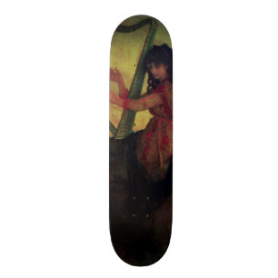 Muse, welches die Harfe spielt Skateboard
