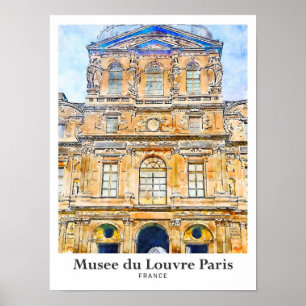 Museo du Louvre Paris Reisen Wasserfarben Handgeze Poster