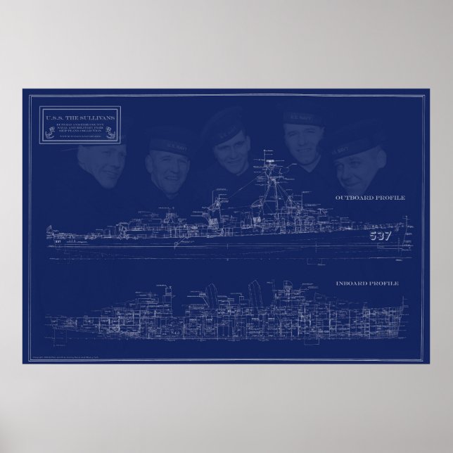 Museumschiff The Sullivans Bauplan mit Brüdern Poster (Vorne)