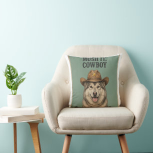"Mush It, Cowboy" Kissen Husky mit Cowboyhut
