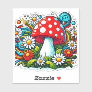 Mushroom Amid Whimsical Spring Daisies Aufkleber