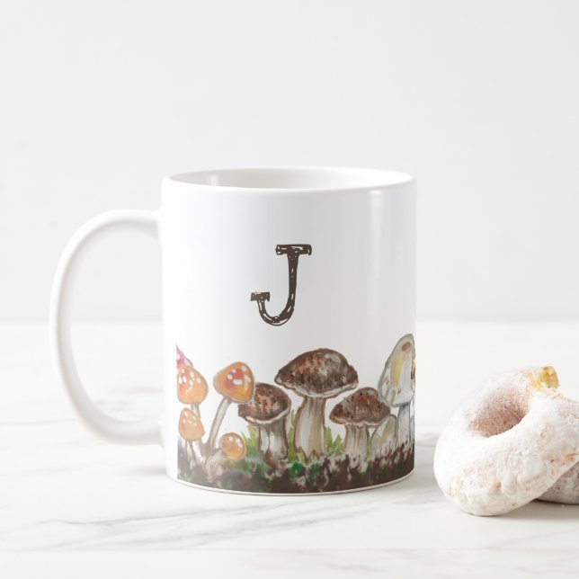 Mushroom Art Herbst Natumn Mongram Kaffeetasse (Mit Donut)