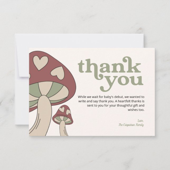 Mushroom Baby Dusche Danke | Sage Green (Vorderseite)