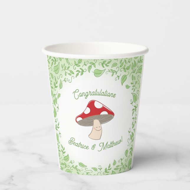 Mushroom Baby Dusche Pappbecher (Rückseite)
