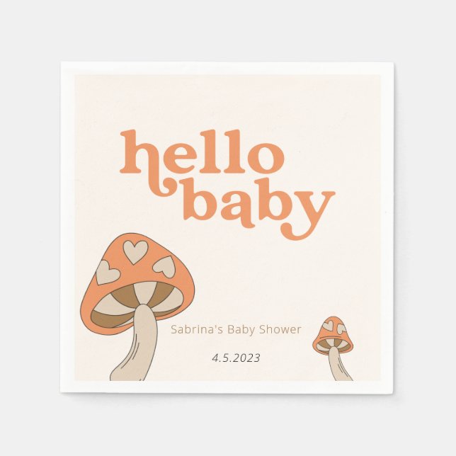 Mushroom Baby Shower Einladung | Orange und Braun Serviette (Vorderseite)