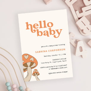 Mushroom Baby Shower Invitation   Orange and Brown Einladung
