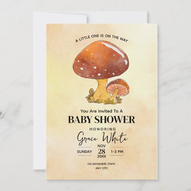Mushroom Baby Shower Woodland Baby Dusche minimal Einladung (Vorderseite)