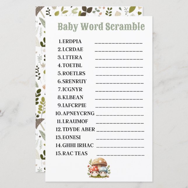 Mushroom Baby Word Scramble (Vorne/Hinten)