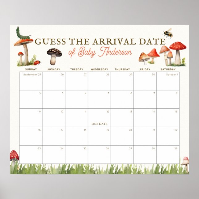 Mushroom & Bee Guess The Due Date Calendar Poster (Vorne)