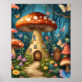 Mushroom Butterfly Verzauberter Wald Poster