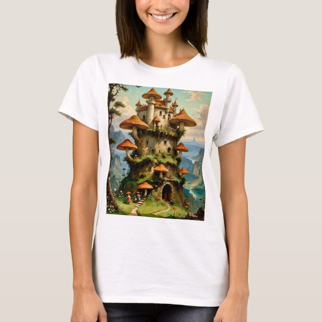 Mushroom Castle Fantasy Art Whimsical T - Shirt De (Vorderseite)