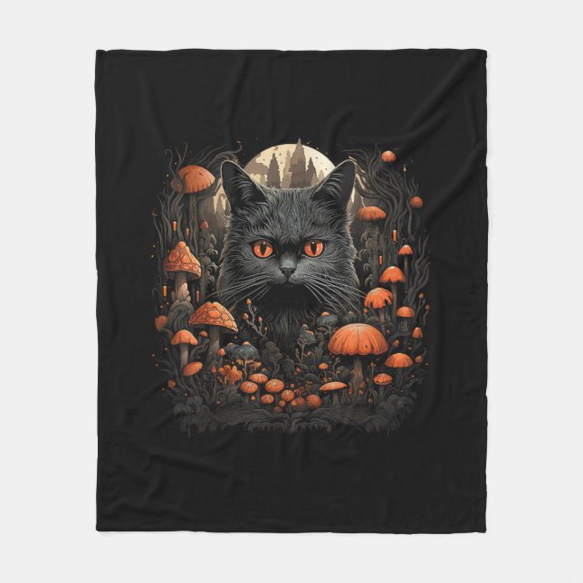Mushroom Cat Cotattcore Ästhetische Goth Art Emmy Fleecedecke (Vorderseite)
