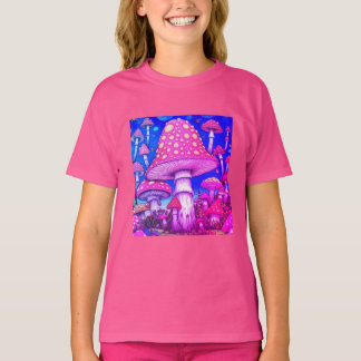 Mushroom City-Colorful Red + Yellow Mushrooms on T-Shirt
