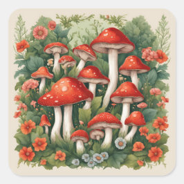 Mushroom-Cocktcore Quadratischer Aufkleber