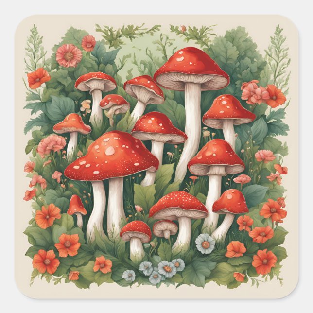 Mushroom-Cocktcore Quadratischer Aufkleber (Vorderseite)