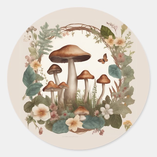 Mushroom-Cocktcore Runder Aufkleber (Vorderseite)