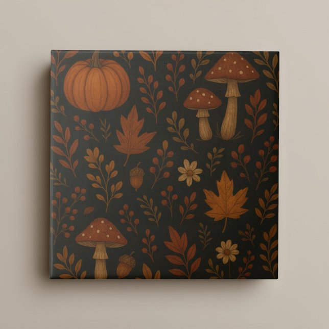 Mushroom Cottailcore Tile Dark Whimsical Woodland Fliese (Von Creator hochgeladen)