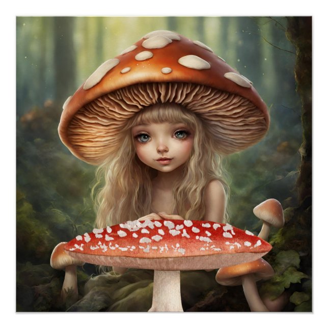 Mushroom Fairy Fantasy World Forest Illustration Poster (Vorderseite)