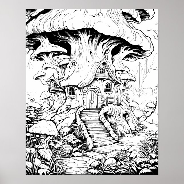 Mushroom Fairy House Fantasy Coloring Poster (Vorne)