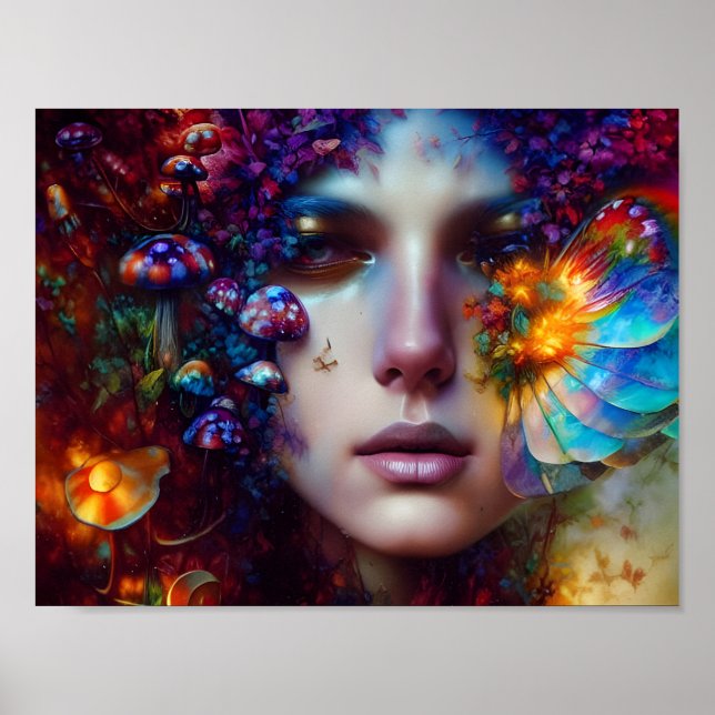 Mushroom Fantasies Lady AI Generated Art Poster (Vorne)