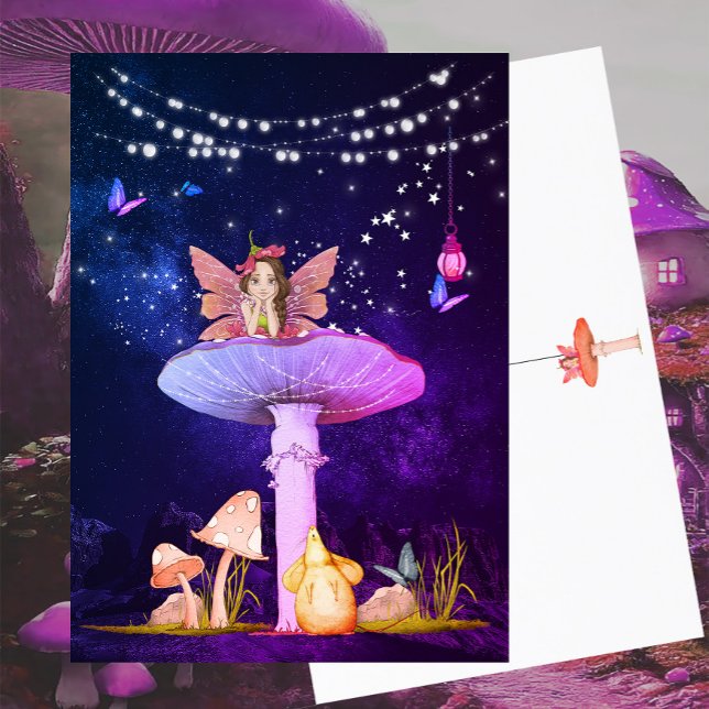 Mushroom Fantasy Fairy Magical Lila Postkarte (Von Creator hochgeladen)