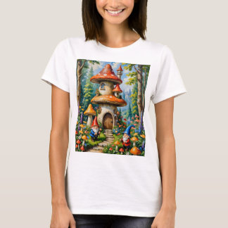 Mushroom Fantasy Gnome House Whimsical Art T - Shi T-Shirt
