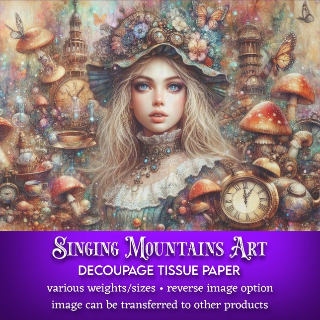 Mushroom Fantasy Szene Alice Wonderland Decoupage Seidenpapier (Von Creator hochgeladen)