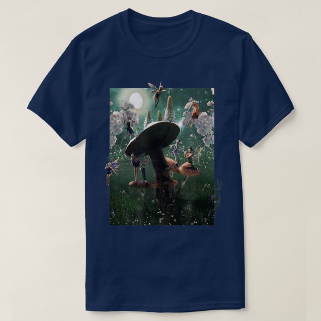 Mushroom, Feen und Pilze unter dem Mond T-Shirt (Design vorne)