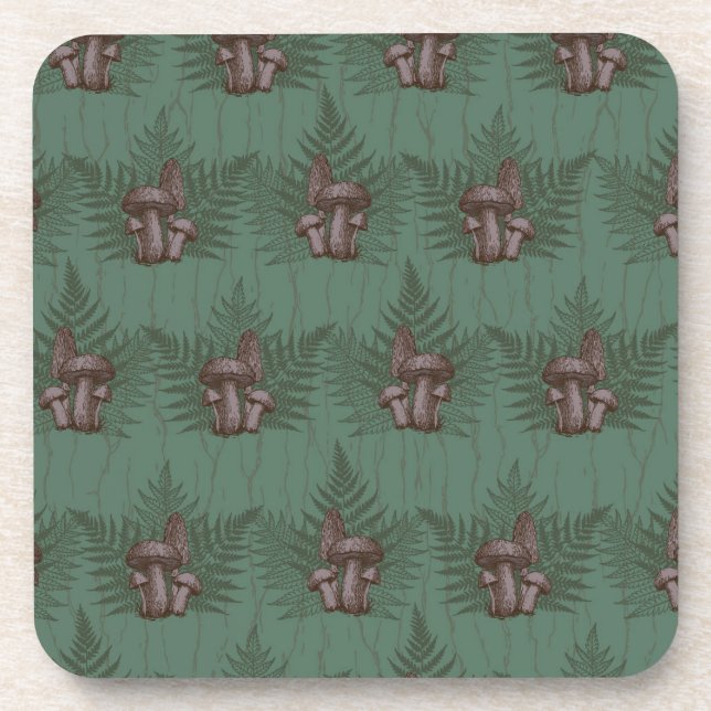 Mushroom Fern Forest Getränkeuntersetzer (Vorderseite)